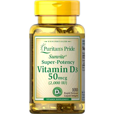 Puritan’s Pride Vitamin D3 50mcg (2000 IU) 100 Softgels image