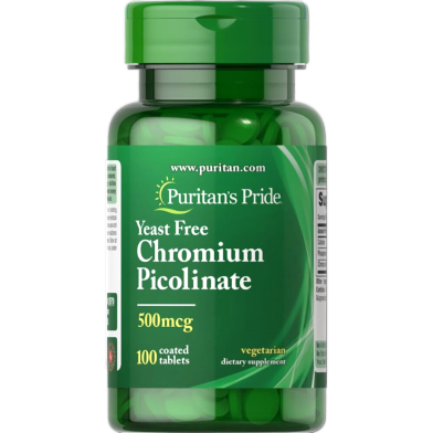 Puritan's Pride Yeast Free Chromium Picolinate 500 Mcg 100 Coated Tablets - 74312125706 image