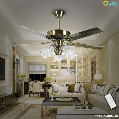 Qulik Luxoria UL 52 Inch Glass Flower Lampshade Copper Motor Remote Control Under-light Ceiling Fan Fan image