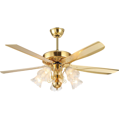 Qulik Luxoria UL 52 Inch Glass Flower Lampshade Copper Motor Remote Control Under-light Ceiling Fan image