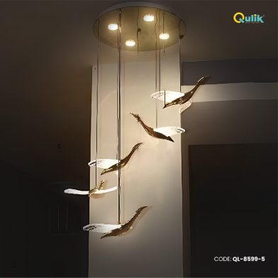 Qulik Modern Chandelier Hanging Acrylic Cable 5 Head LED Ceiling Light image