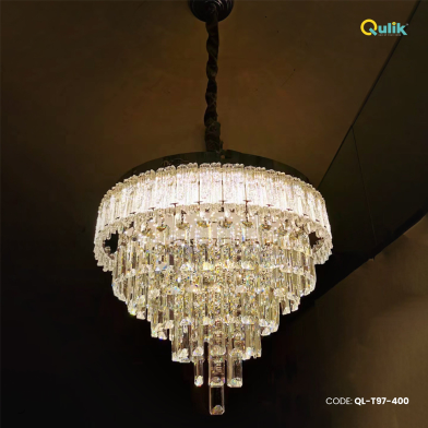 Qulik Modern Crystal Chandelier Decorative Pendant Hanging 6 layer 3 Color LED Ceiling Light image