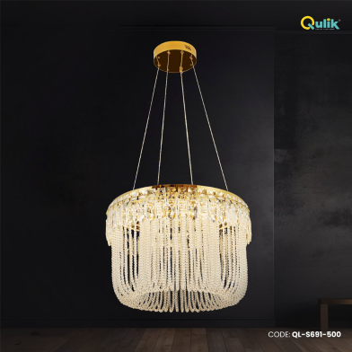 Qulik Modern Crystal Chandelier Decorative Pendant Hanging single layer 3 Color LED Ceiling Light image
