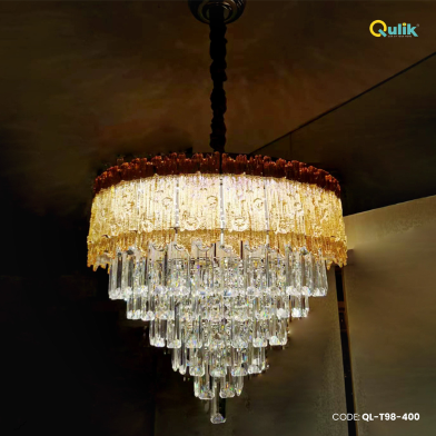 Qulik Modern Crystal Chandelier Decoration Pendant Hanging 6 layer 3 Color LED Ceiling Light image