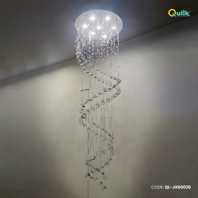 Qulik Modern Crystal Chandelier Double S-Shaped Hanging LED Ceiling Light image