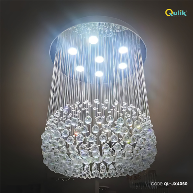 Qulik Modern Crystal Chandelier Hanging Swimming Circle Ball LED Ceiling Light image