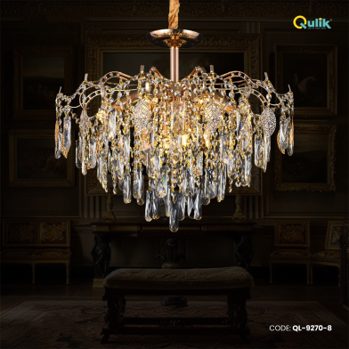 Qulik Modern Luxury Crystal Chandelier Pendent French Gold Clear 8 LED Light image