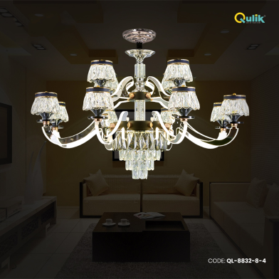 Qulik Modern Nordic Candle Crystal Chandelier Decoration Pendant Hanging Double Layer 3 Color LED Ceiling Light image