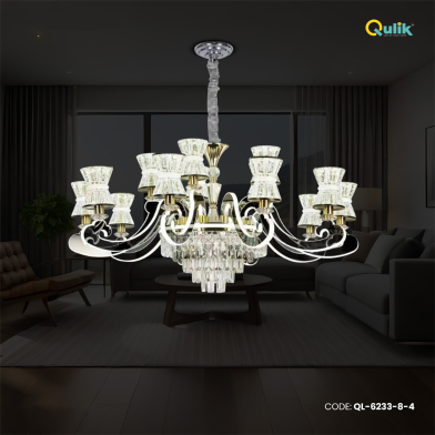 Qulik Modern Nordic Crystal Chandelier Decoration Pendant Hanging two layer 3 color LED Ceiling Light image