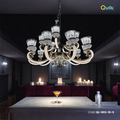 Qulik Modern Nordic Crystal Chandelier Decoration Pendant Hanging Two layer 3 Color LED Ceiling Light image