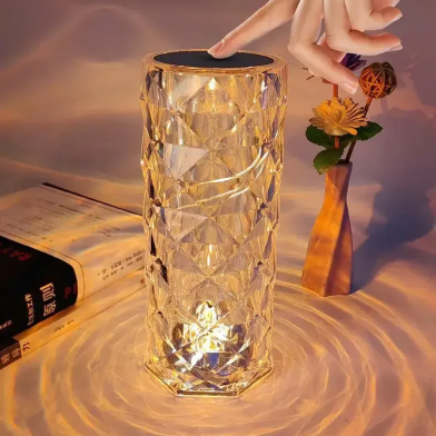 RGB Rose Crystal Touch Lamp – Rechargeable LED Table Lamp, 3-Color Night Light image