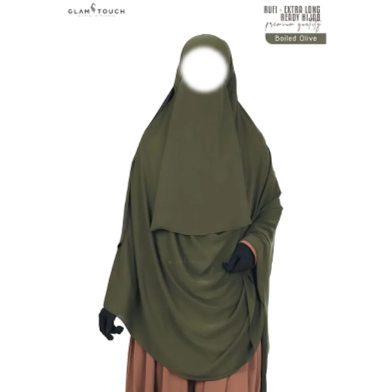 RUFI-Extra Long Instant Ready Hijab and Niqab Set | Color: Olive | Free Size image