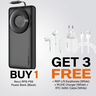 Recci RPB-P58-10000mAh-Black ( Buy 1 Get 3 REP-L15-White, RC51E-QC-18W-White And RTC-N26C-White FREE) image