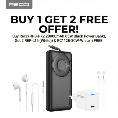 Recci 65W 20000mAh RPB-P72 Fast Charging Power Bank Black (Buy 1 Get 2 REP-L15 and RC112E-30W-White FREE) image
