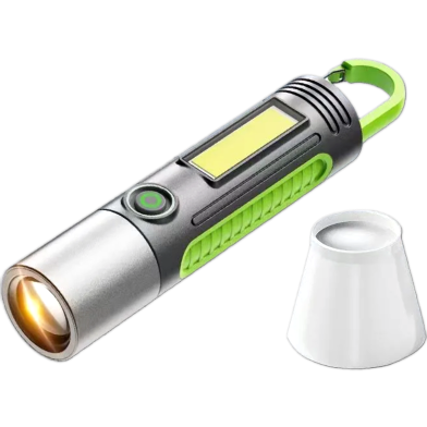 Rechargeable Zoomable Led Camping Flashlight Cob Work Light Type C Fast Charging Tactical Torch Green 1Pcs image