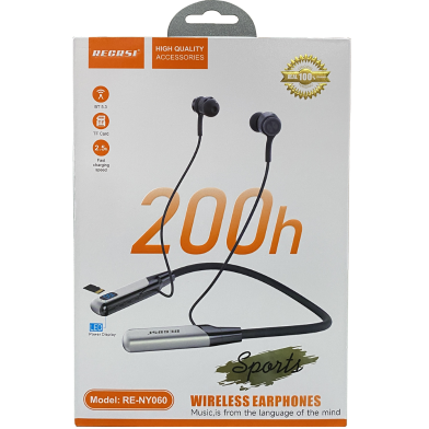 Recrsi RE-NY060 Wireless Neckband Bluetooth Earphones – 200H Backup, Fast Charging image
