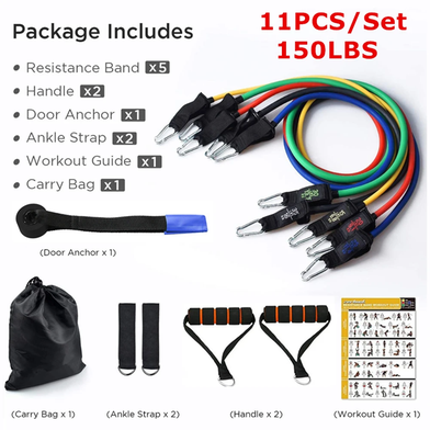 Resistance Band Set With Ankle Straps Door Strap And Carrying Bag- 11 Pcs - (150 LBS) Slide 4