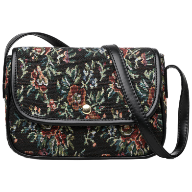 Retro Fabric Messenger Bag - Black image