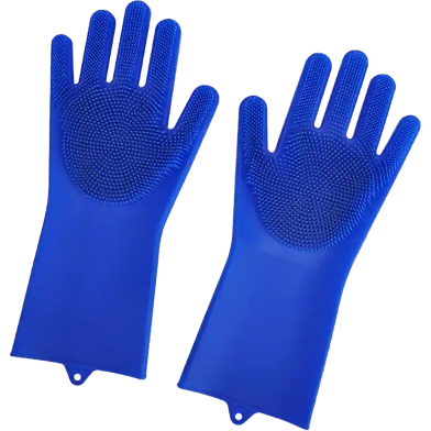 Reusable Multipurpose Magic Silicon Dishwashing And Cleaning Gloves - Blue image