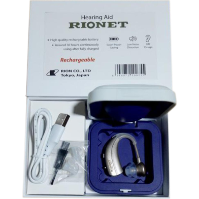 Rionet Super Power saving Rechargeable Hearing Aid Sound Amplifier with storage box Japan Made image