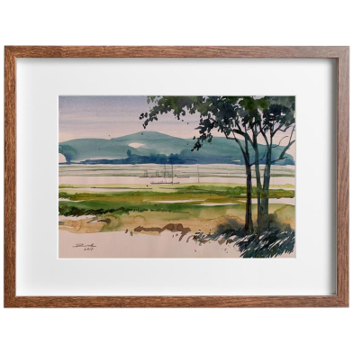 River and Hill Watercolor Painting - (17x14)inches image