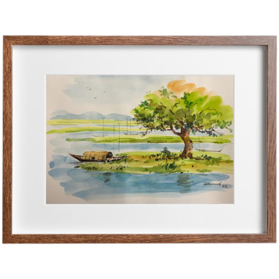 Mahmudur Rahman Rial Riverscape Watercolor - (16x13) Inches image