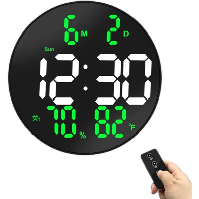 Round LED Display Temperature Wall Clock with Calendar Week image