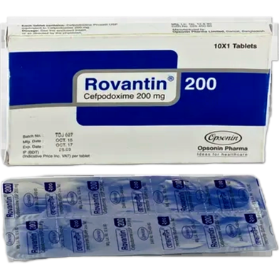 Rovantin 200 mg Tablet 10's strip image
