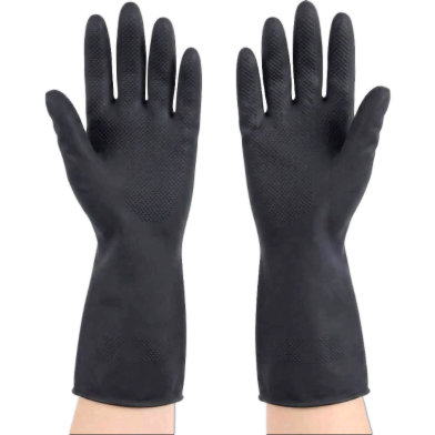 Rubber Safety Hand Gloves Black And Orange Latex Oil Acid Chemical Resistant 1 Pair image