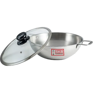 Induction 3 Layer Wok With Glass Lid SS Handle 22cm image