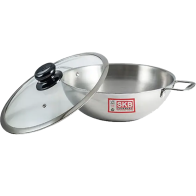 Induction 3 Layer Wok With Glass Lid SS Handle 26cm image