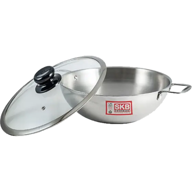 Induction 3 Layer Wok With Glass Lid SS Handle 28cm image