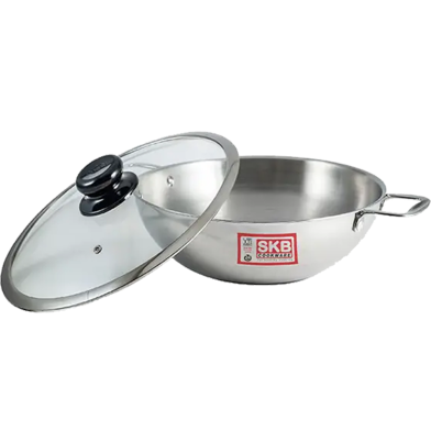 Induction 3 Layer Wok With Glass Lid SS Handle 32cm image