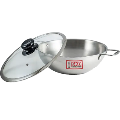 Induction 3 Layer Wok With Glass Lid SS Handle 34cm image