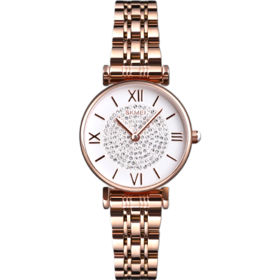 SKMEI 1533 Womens Rhinestone Quartz Watch Elegant Stainless Steel Strap Rose Gold image