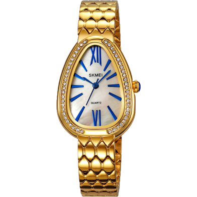 SKMEI 2331 Fashion Retro Classic Snake Shape Dial Rhinestone Surrounded Stainless Steel Watch - Golden and Silver image