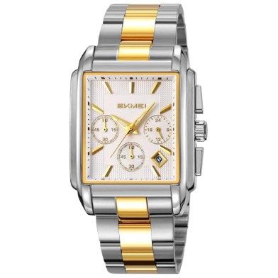 SKMEI 2339 Square Watch for Men Business Stainless Dress Fashion Chronograph Waterproof Luxury Analog Simple Fathers Dad Gifts Gold Black Wrist Watches image