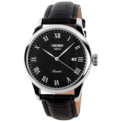 SKMEI 9058 Business Men’s Quartz Wristwatches Roman Numeral Leather Band Casual Water Resist Analog Watches image
