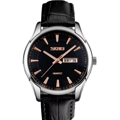 SKMEI 9125 Men’s Classic Quartz Watch – Leather Strap, Business Casual Wristwatch image