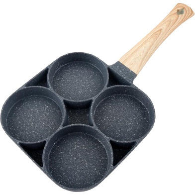 SMARAN 4 Hole Non-Stick Omelet and Pancake Pan with Wooden Handle image