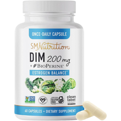 SMNutrition DIM 200 mg 60 counts | Estrogen Balance for Women and Men | Hormone Balance, Hormonal Acne Support, Menopause Support, Antioxidant Support -320940859 image