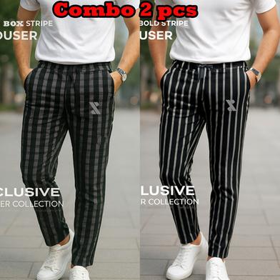 SMUG Premium Stripe Trouser Combo - 2 pcs - Bold Stripe and Box Stripe Combo image