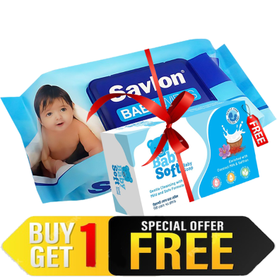 Savlon Baby Wipe 80s Pouch (Buy 1 Get 1 Baby Soft Baby Soap 75gm Free) image