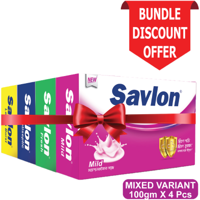 Savlon Soap 100 gm 4 Pcs Mixed Combo (Mild, Fresh, Antiseptic and Lemon Burst) image