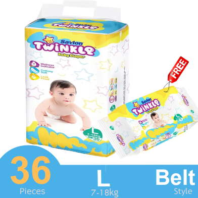 Savlon Twinkle Belt System Baby Diaper Large (7-18kg) 36 Pcs (Buy 1 Get Large 4 Pcs Pack Free image