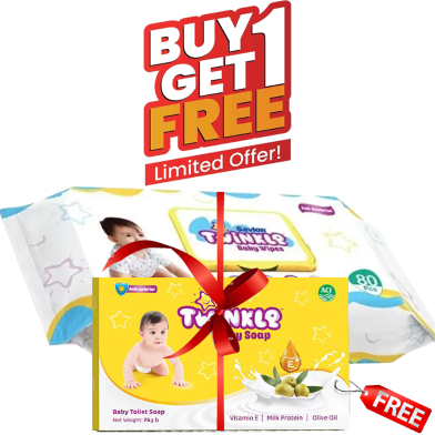 Savlon Twinkle Baby Wipes Pouch 80 pcs ( Buy 1 Get 1 Baby Soap 75 gm Free) image