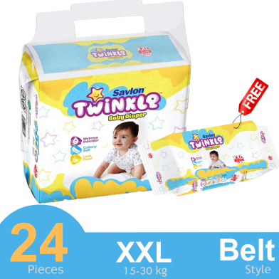Savlon Twinkle Belt System Baby Diaper XXL (15-30 kg) (24 Pcs) (Buy 1 Get XXL 3 Pcs Pack Free) image