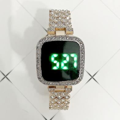 Screen Touch LED Display Stainless steel Stone Women Watch image