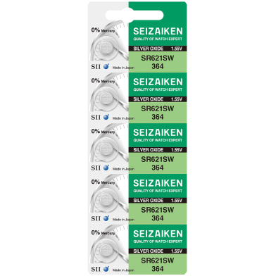 Seizaiken 1.55V Zero percent Hg Silver Oxide Watch Battery (5 Batteries) image