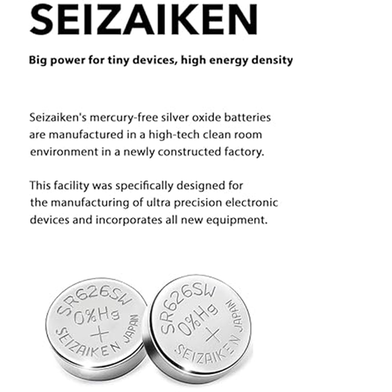 Seizaiken 377 SR626SW 1.55V 0 Percent Hg Silver Oxide Watch Battery Made In Japan Slide 3